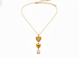 Golden Double Heart Crystal Pendant Necklace for Women