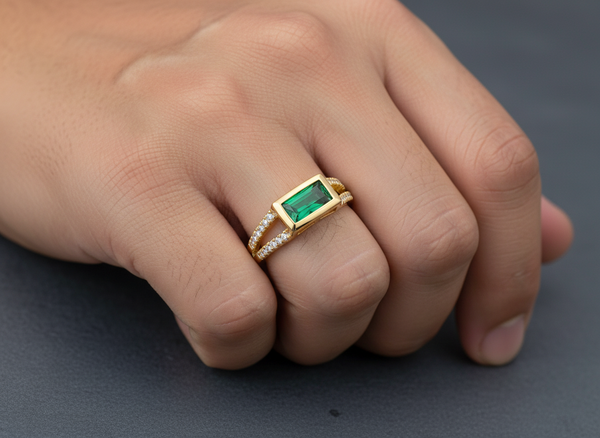 NXGOLD Emerald Royale Dual Band Adjustable Ring