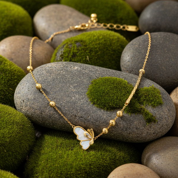 Elegant Gold Butterfly & Bead Chain Necklace