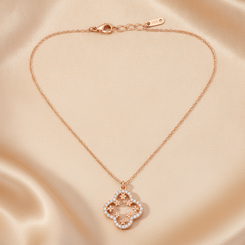 Rose Gold Crystal Clover Pendant Necklace for Women