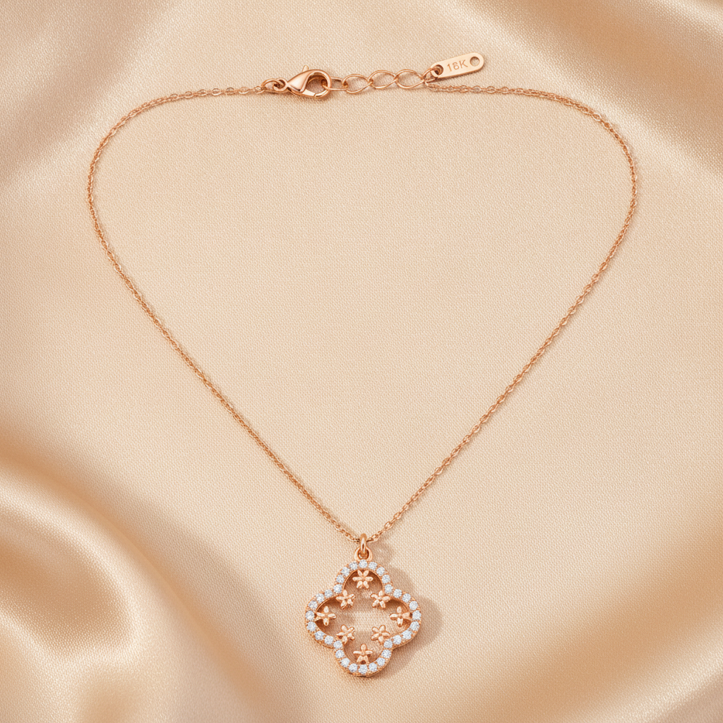 Rose Gold Crystal Clover Pendant Necklace for Women