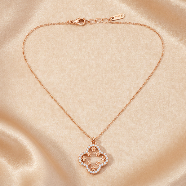 Rose Gold Crystal Clover Pendant Necklace for Women