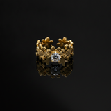 Luxury Flower Blossom Adjustable Ring with Sparkling CZ for Women