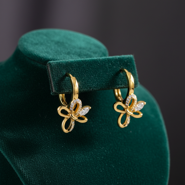 NXGOLD Butterfly Charm Crystal Gold-Toned Hoop Earrings for Women