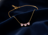 NXGOLD Triple Pink Heart Crystal Necklace for Women & Girls