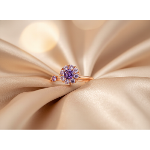 Rose Gold Purple Floral Adjustable Ring for Women