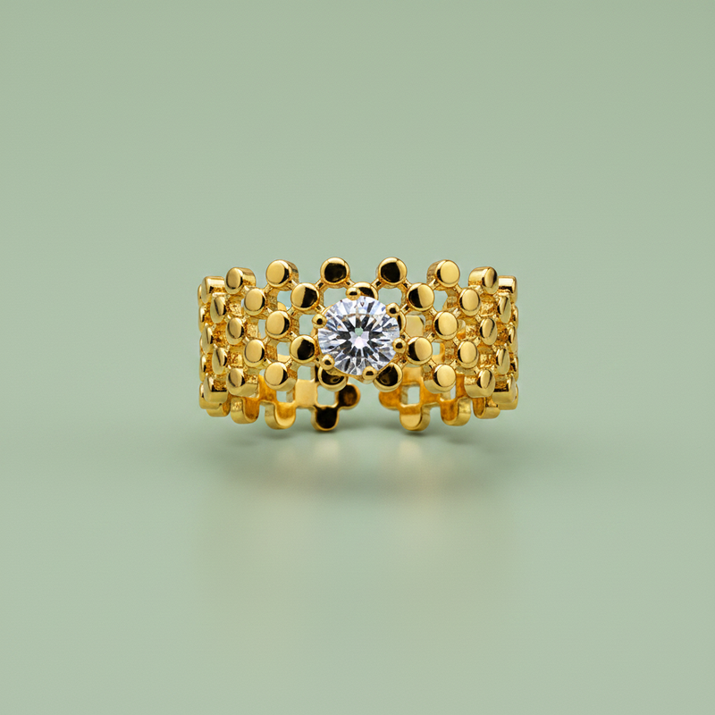Chic Anti-Tarnish Lattice Pattern Ring with CZ Stone