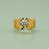 Chic Anti-Tarnish Lattice Pattern Ring with CZ Stone