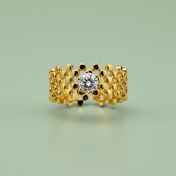 Chic Anti-Tarnish Lattice Pattern Ring with CZ Stone