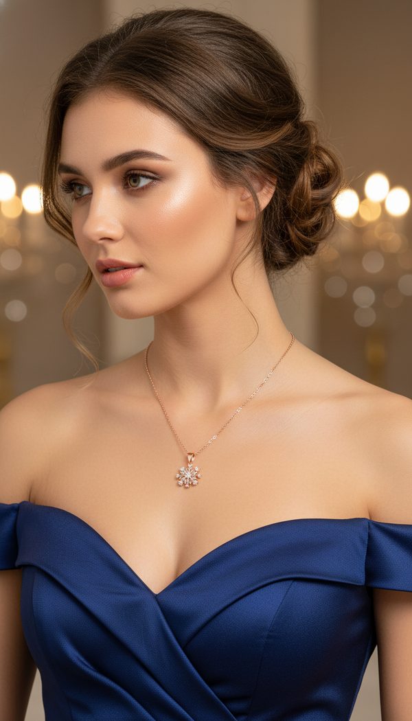 Dazzling Rose Gold Crystal Snowflake Pendant Necklace for Women