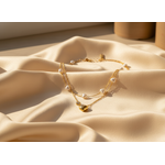 Golden Heart & Pearl Double Layer Necklace for Women