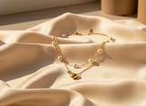 Golden Heart & Pearl Double Layer Necklace for Women