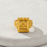 Royal Chakra Heritage Square Gold Statement Ring for Men