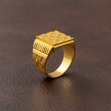 Majestic Grid Crest Gold Ring for Men