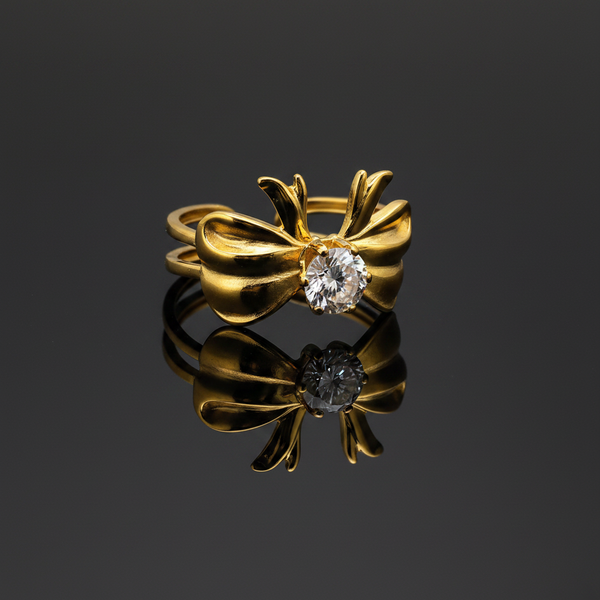 Elegant Anti-Tarnish Bow Design Ring with CZ Stone