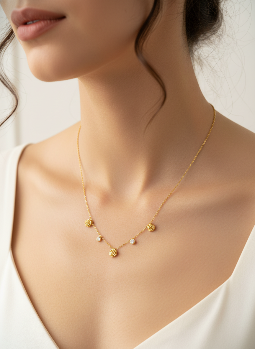 Golden Bloom Crystal Drop Necklace