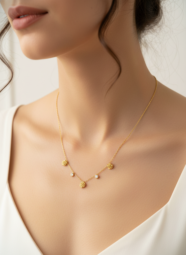 Golden Bloom Crystal Drop Necklace
