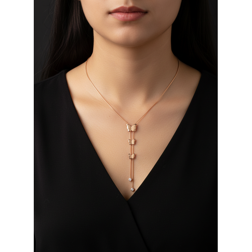 Elegant Rose Gold Triple Butterfly Tassel Pendant Necklace