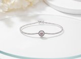 Pink Halo CZ Tennis 925 Sterling Silver Bracelet for Women