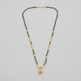Traditional Mangalsutra with Red Stone & Sparkling CZ Flower Design