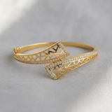 Luxury Geometric Lattice CZ Open Kada Bracelet for Women