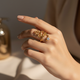 Designer Anti-Tarnish Serpent Coil Ring with CZ Stone