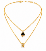 Elegant Double Chain Initial R & Clover Necklace for Women