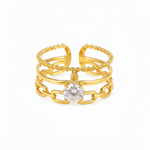 Luxury Triple Band Gold Ring with Brilliant Solitaire Stone