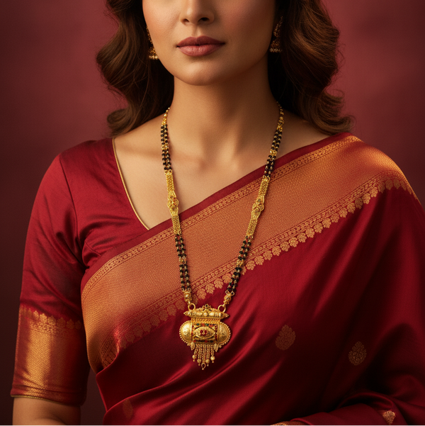 Bridal Traditional Black Bead Mangalsutra with Antique Pendant