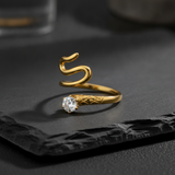 Trendy Snake Style Adjustable Ring with Crystal CZ Stone