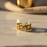 Elegant Anti-Tarnish Interlocked Chain Ring with CZ Stone