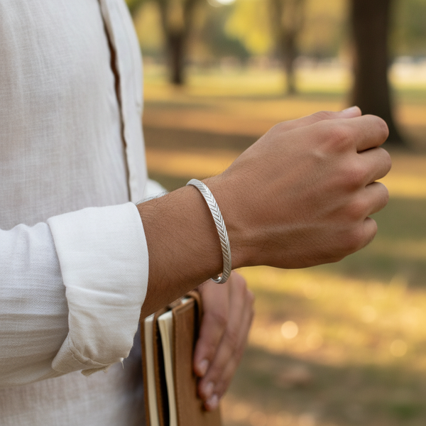 Premium Sterling Silver Chevron Pattern Kada for Men