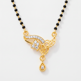 NXGOLD Designer Black Bead Mangalsutra with CZ Leaf Pendant