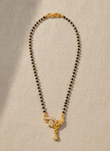NXGOLD Designer Black Bead Mangalsutra with CZ Leaf Pendant