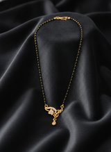NXGOLD Designer Black Bead Mangalsutra with CZ Leaf Pendant