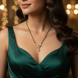 NXGOLD Designer Black Bead Mangalsutra with CZ Leaf Pendant