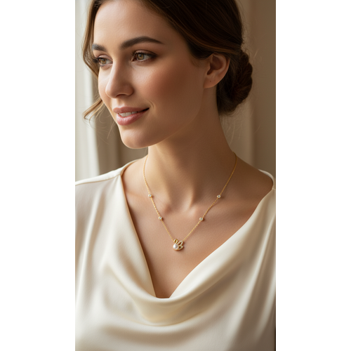 Graceful Swan Pearl Necklace with Sparkling CZ Stones