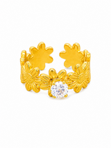 Designer Adjustable Flower Ring with CZ Stone