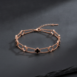 Rose Gold Double Layer Black Clover Bracelet for Women