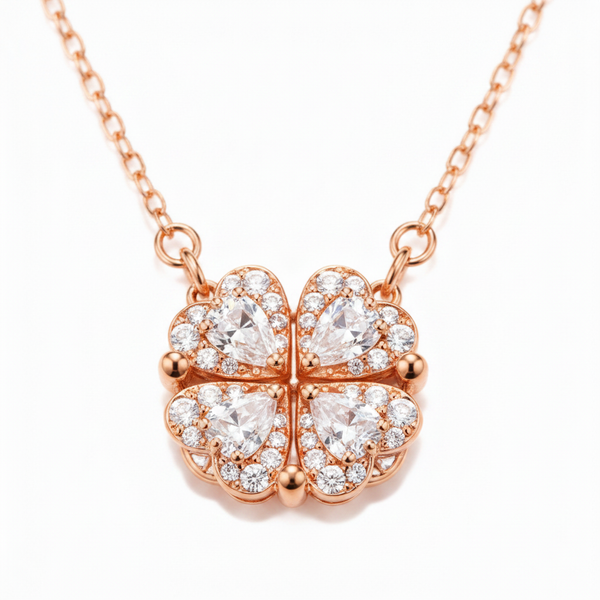 Heart-Shaped Crystal Clover Pendant Necklace