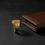 Imperial Checkered Crest Gold Ring For Men