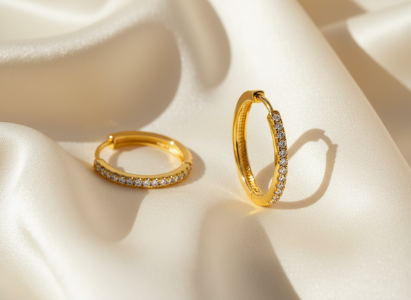 NXGOLD Classic Crystal Gold-Toned Hoop Earrings for Women