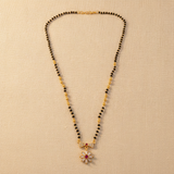Traditional Mangalsutra with Red Stone & Sparkling CZ Flower Design
