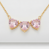 NXGOLD Triple Pink Heart Crystal Necklace for Women & Girls