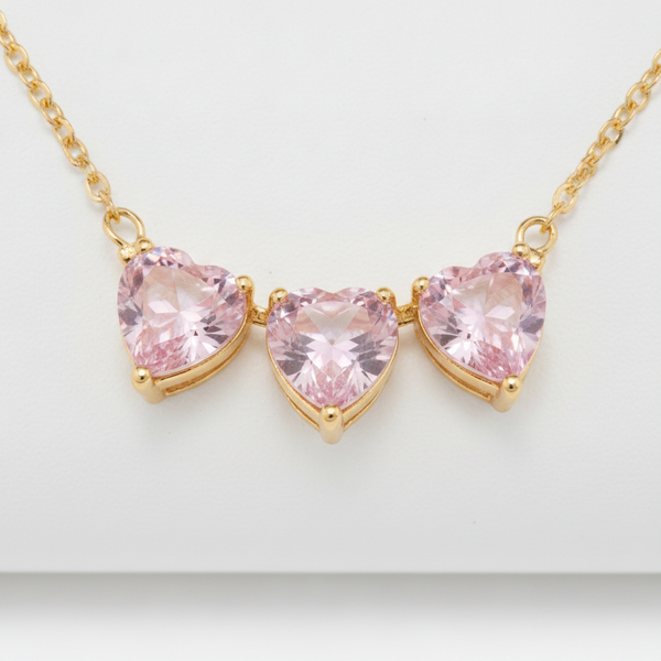 NXGOLD Triple Pink Heart Crystal Necklace for Women & Girls