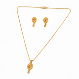 Radiant Ruby Halo Pendant Necklace Set