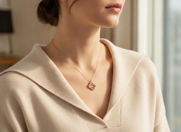 Rose Gold Crystal Clover Pendant Necklace for Women