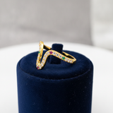 Elegant Curved Wave Ring with Multicolor Cubic Zirconia for Women & Girls