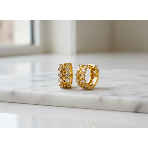 NXGOLD Luxe Crystal Cluster Gold-Toned Huggie Hoop Earrings for Women