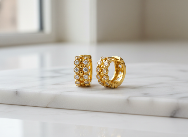NXGOLD Luxe Crystal Cluster Gold-Toned Huggie Hoop Earrings for Women
